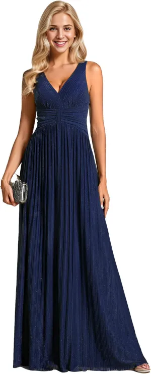 Ever-Pretty Women's Glitter Sleeveless V Neck A-Line Pleated Waist Evening Gowns 02133