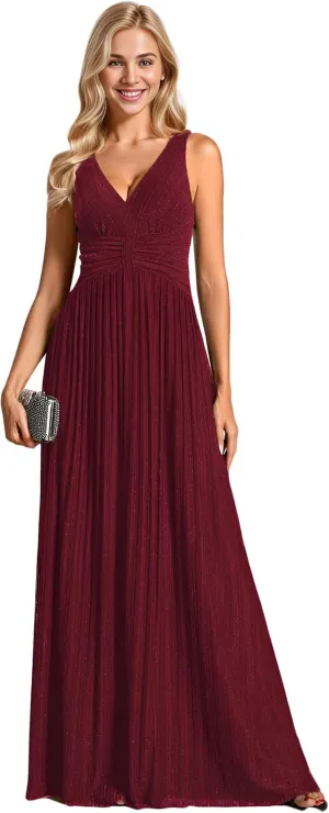 Ever-Pretty Women's Glitter Sleeveless V Neck A-Line Pleated Waist Evening Gowns 02133
