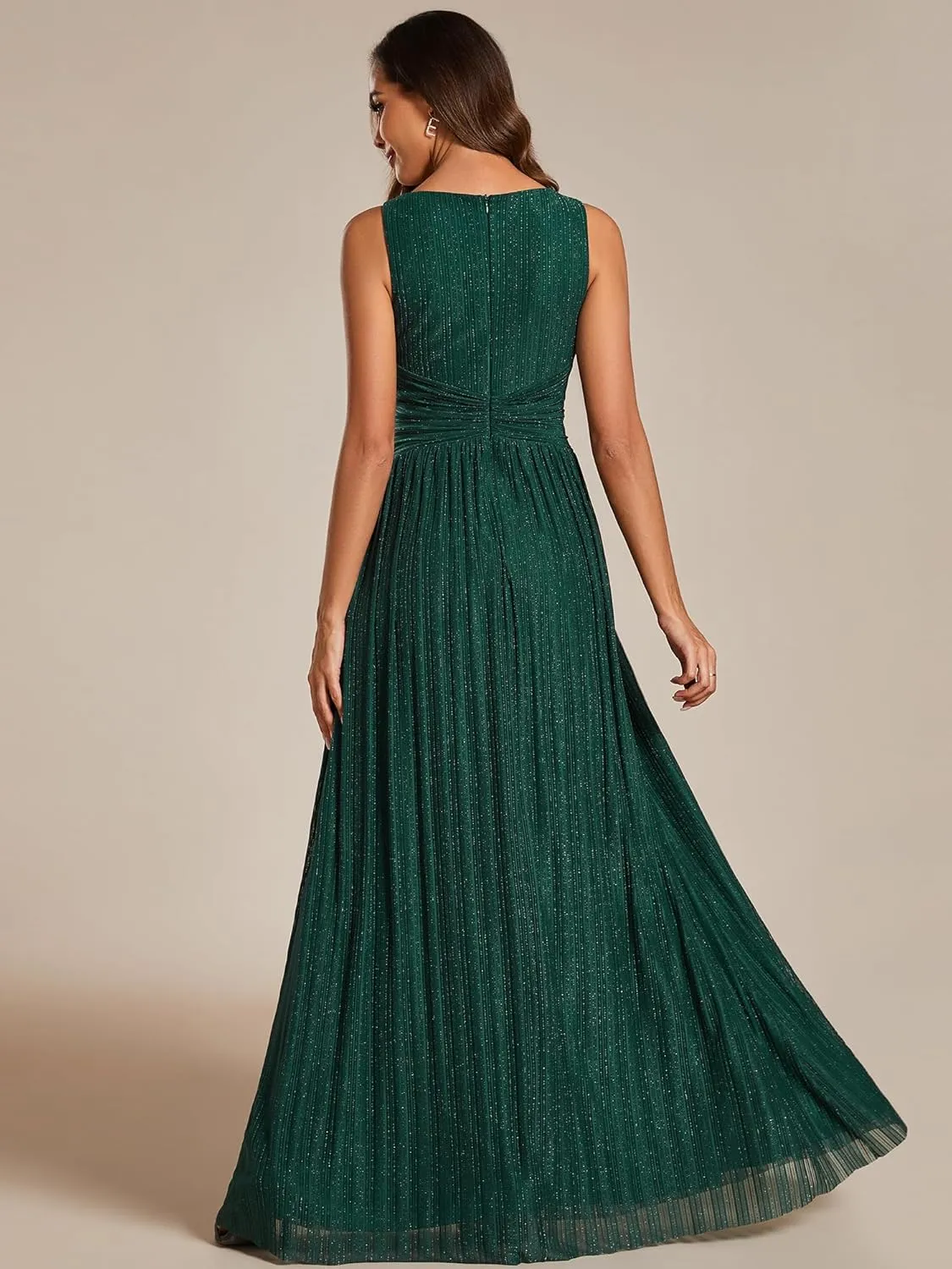 Ever-Pretty Women's Glitter Sleeveless V Neck A-Line Pleated Waist Evening Gowns 02133