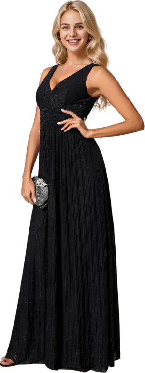Ever-Pretty Women's Glitter Sleeveless V Neck A-Line Pleated Waist Evening Gowns 02133