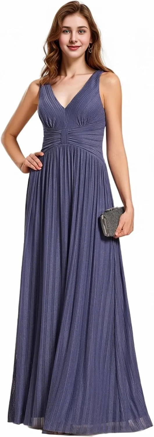Ever-Pretty Women's Glitter Sleeveless V Neck A-Line Pleated Waist Evening Gowns 02133