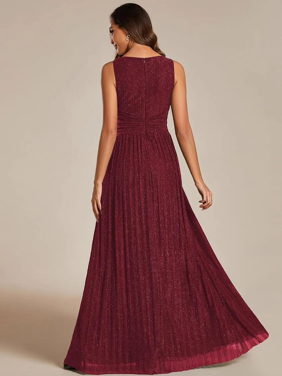 Ever-Pretty Women's Glitter Sleeveless V Neck A-Line Pleated Waist Evening Gowns 02133