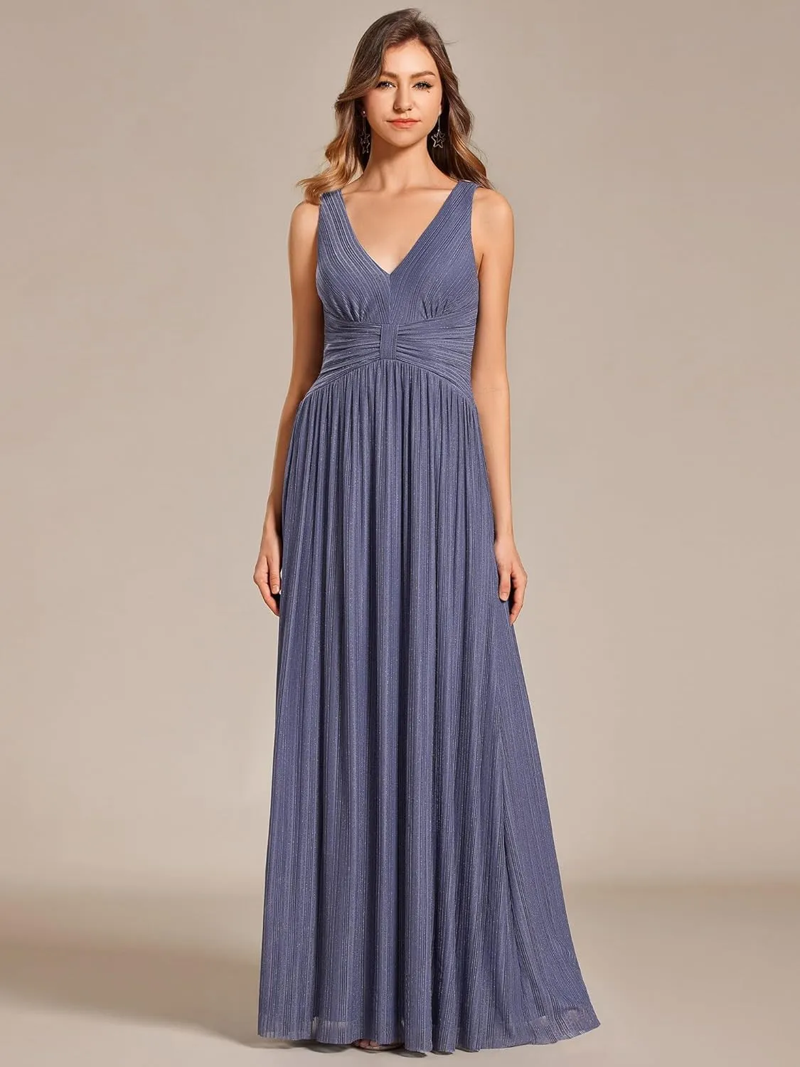 Ever-Pretty Women's Glitter Sleeveless V Neck A-Line Pleated Waist Evening Gowns 02133