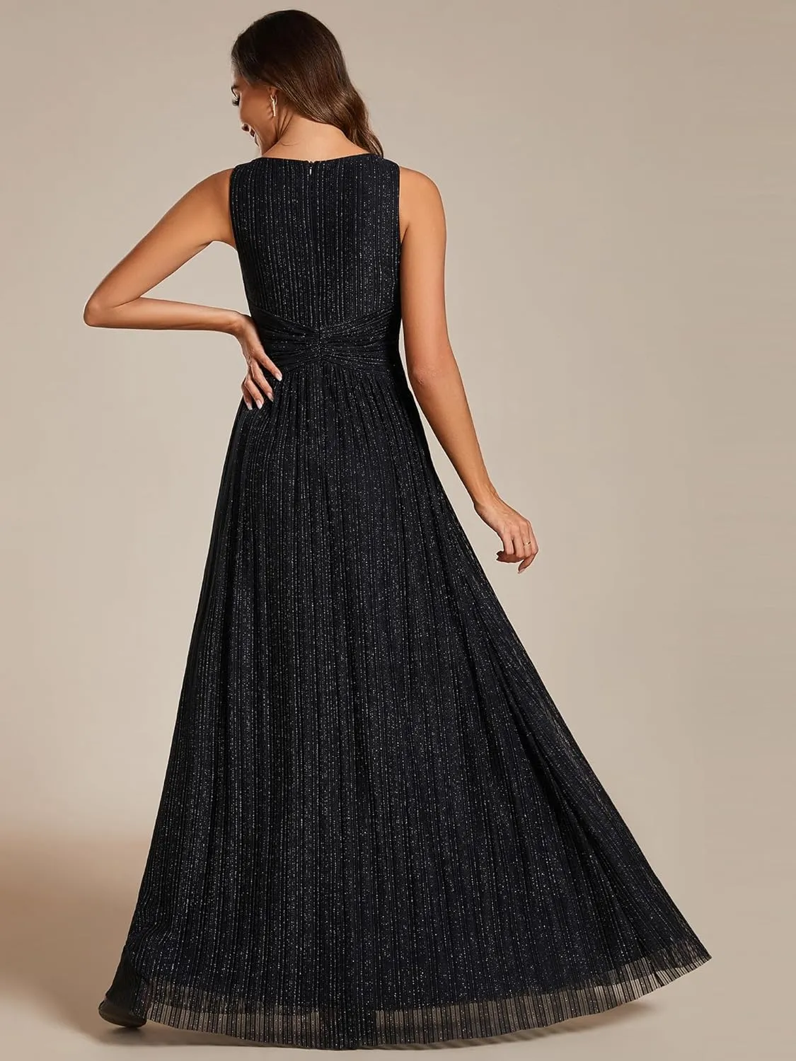 Ever-Pretty Women's Glitter Sleeveless V Neck A-Line Pleated Waist Evening Gowns 02133