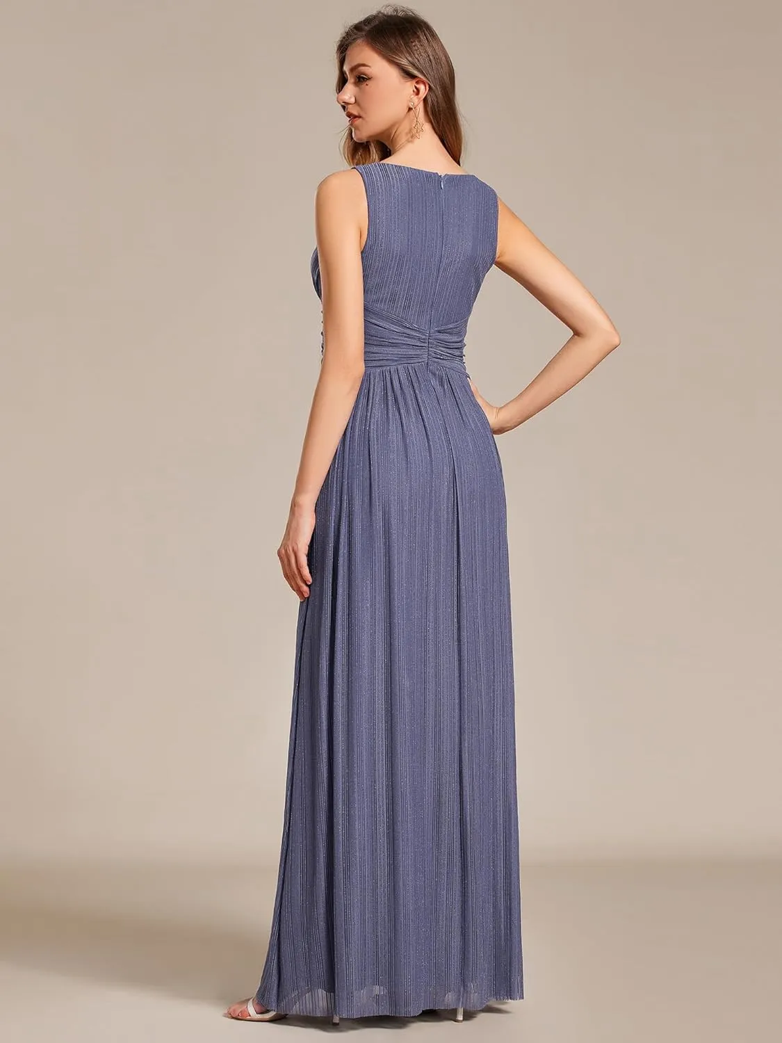 Ever-Pretty Women's Glitter Sleeveless V Neck A-Line Pleated Waist Evening Gowns 02133