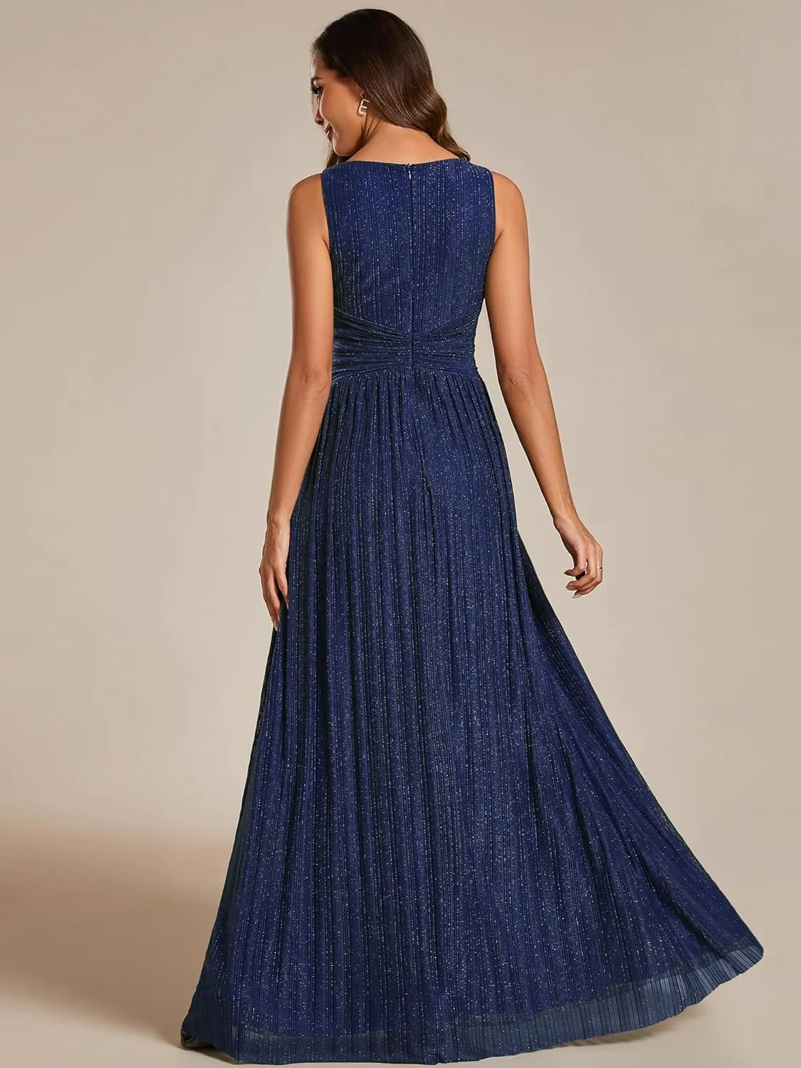 Ever-Pretty Women's Glitter Sleeveless V Neck A-Line Pleated Waist Evening Gowns 02133