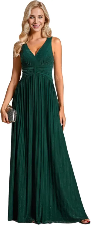 Ever-Pretty Women's Glitter Sleeveless V Neck A-Line Pleated Waist Evening Gowns 02133