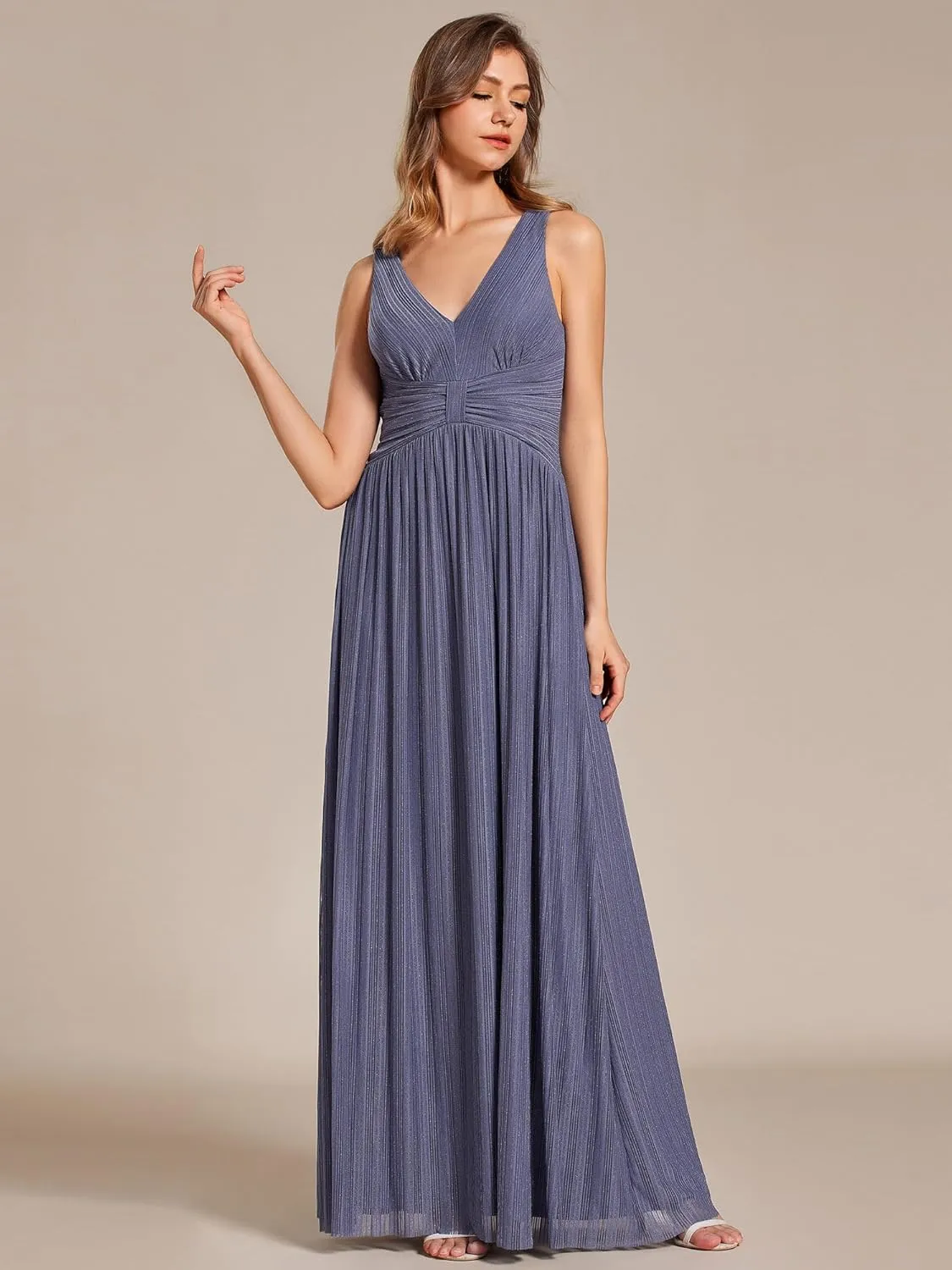 Ever-Pretty Women's Glitter Sleeveless V Neck A-Line Pleated Waist Evening Gowns 02133