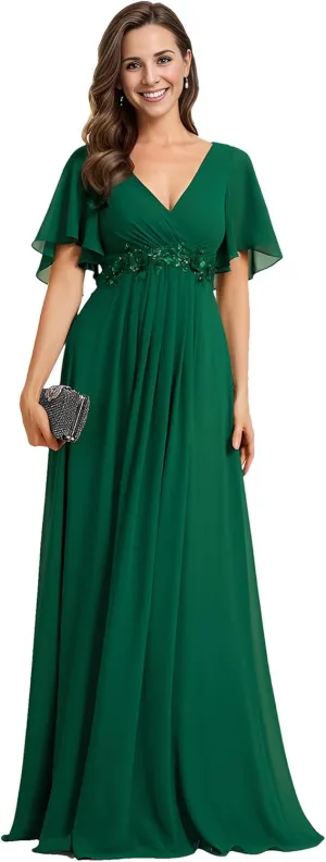 Ever-Pretty Women's Mother's Dress Chiffon V Neck A Line Appliques Waist Formal Dresses 01960