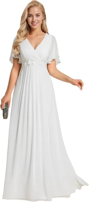 Ever-Pretty Women's Mother's Dress Chiffon V Neck A Line Appliques Waist Formal Dresses 01960