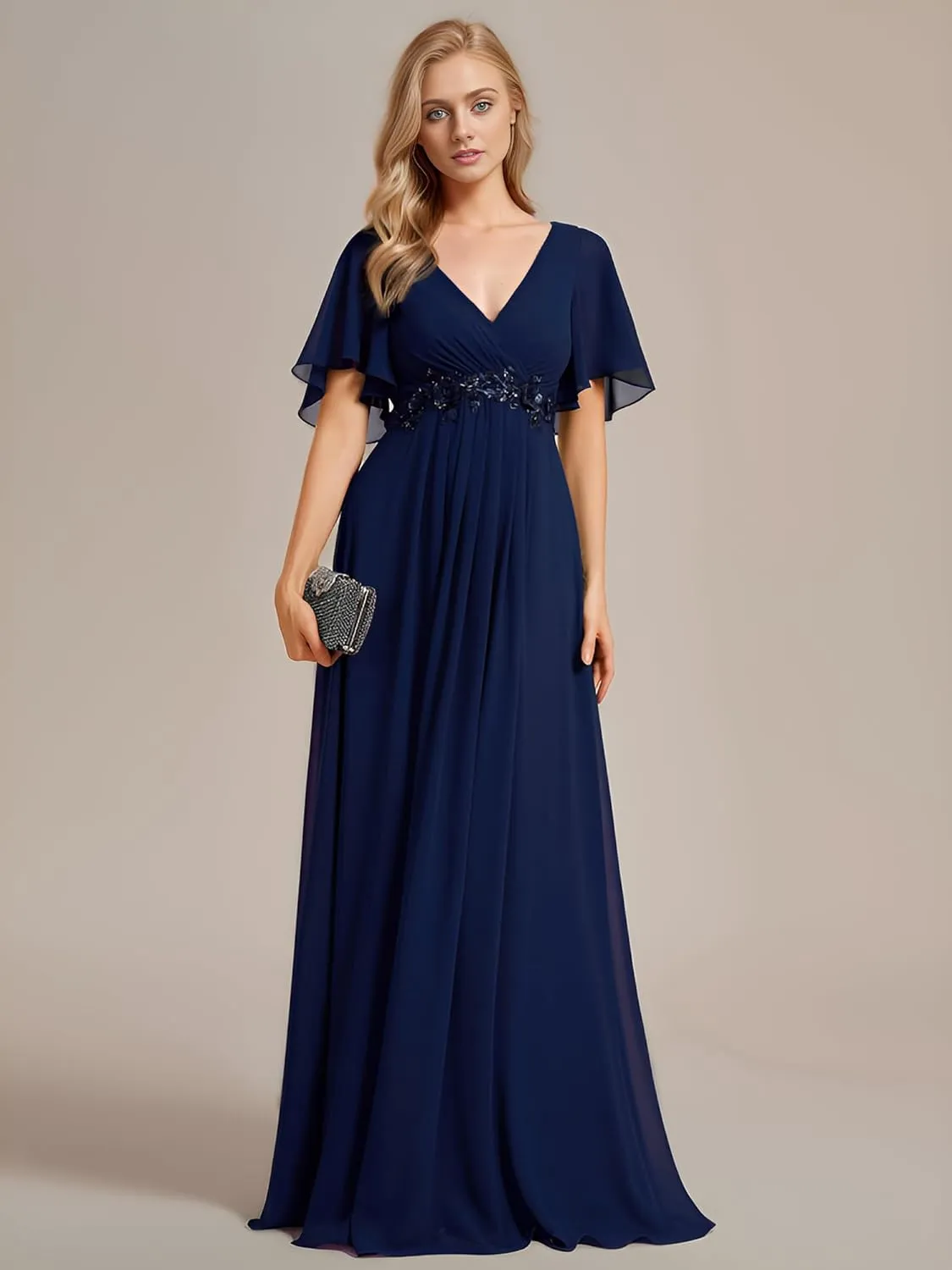 Ever-Pretty Women's Mother's Dress Chiffon V Neck A Line Appliques Waist Formal Dresses 01960
