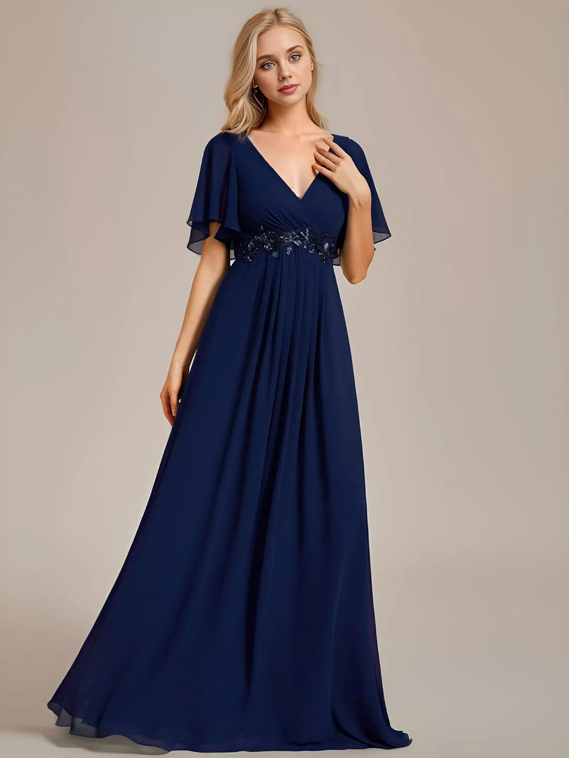 Ever-Pretty Women's Mother's Dress Chiffon V Neck A Line Appliques Waist Formal Dresses 01960