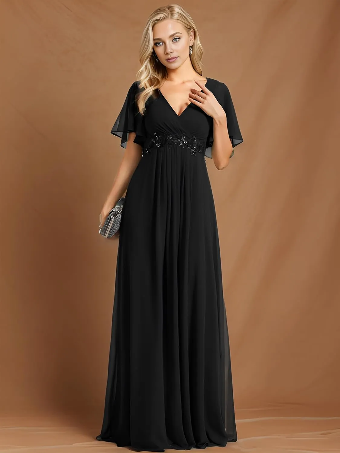 Ever-Pretty Women's Mother's Dress Chiffon V Neck A Line Appliques Waist Formal Dresses 01960
