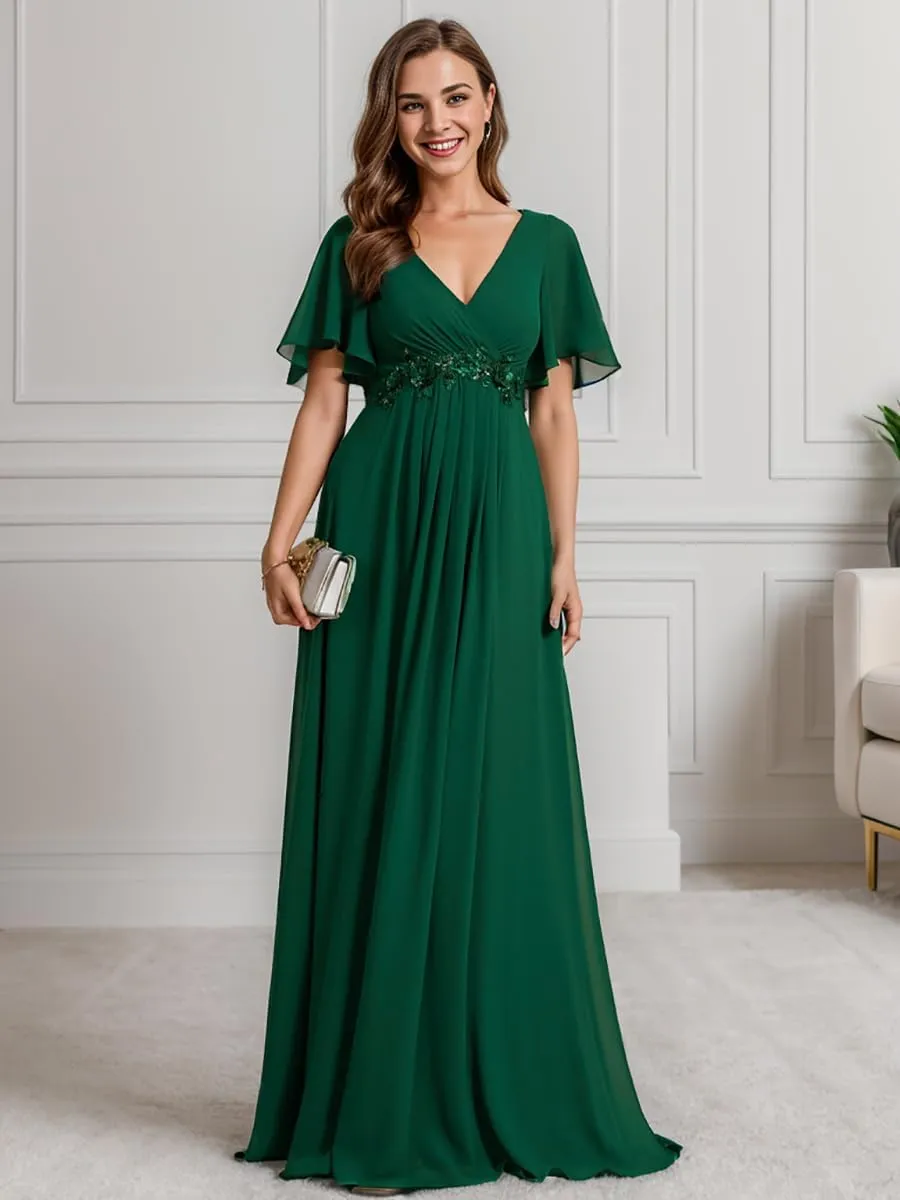 Ever-Pretty Women's Mother's Dress Chiffon V Neck A Line Appliques Waist Formal Dresses 01960