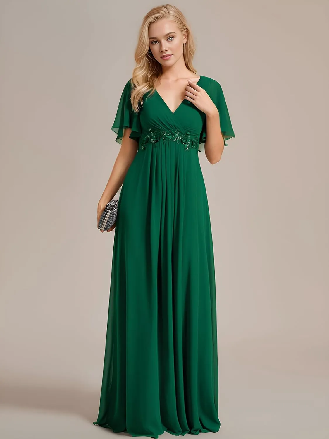 Ever-Pretty Women's Mother's Dress Chiffon V Neck A Line Appliques Waist Formal Dresses 01960