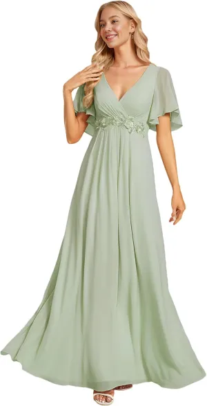 Ever-Pretty Women's Mother's Dress Chiffon V Neck A Line Appliques Waist Formal Dresses 01960