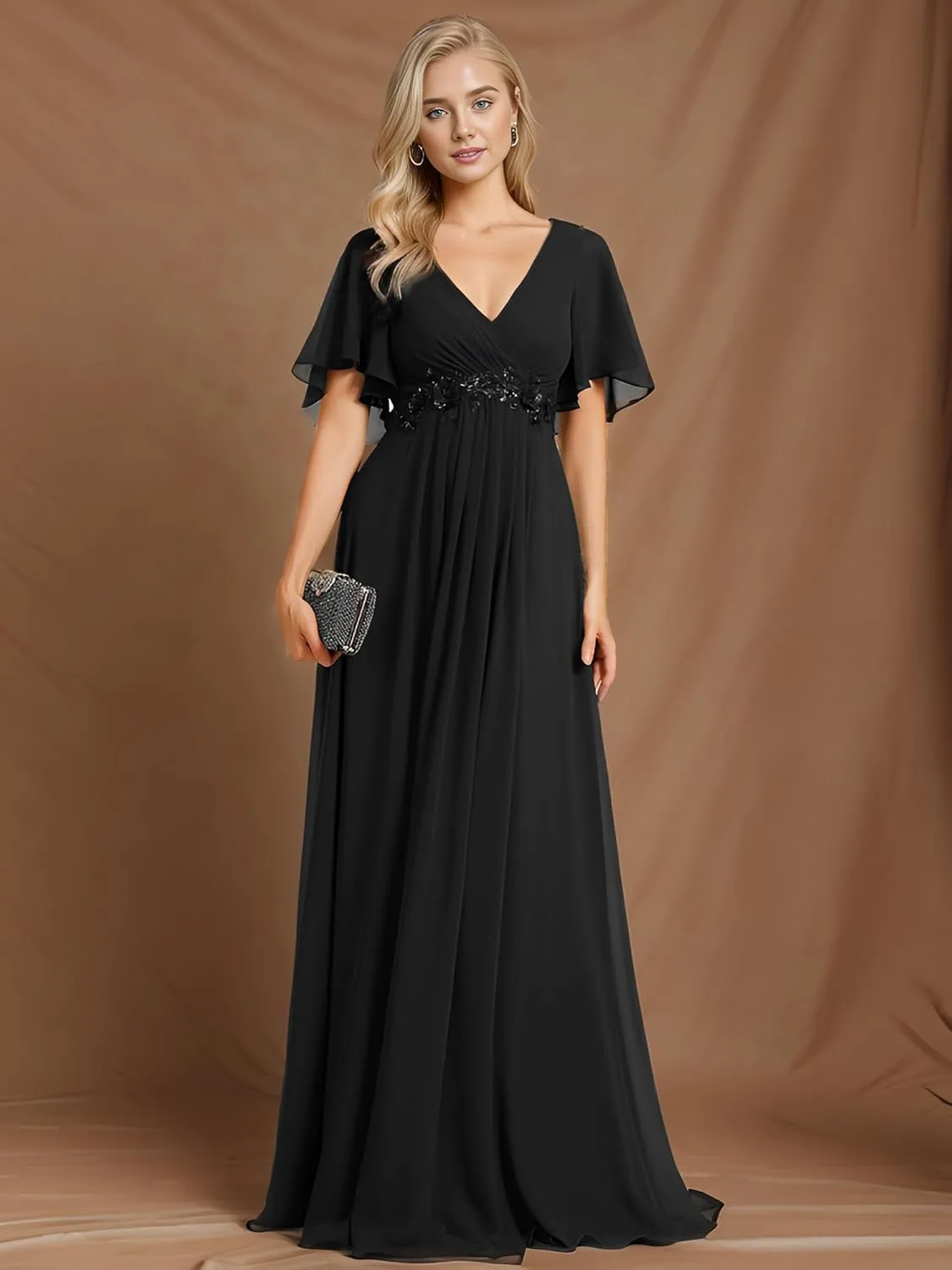 Ever-Pretty Women's Mother's Dress Chiffon V Neck A Line Appliques Waist Formal Dresses 01960