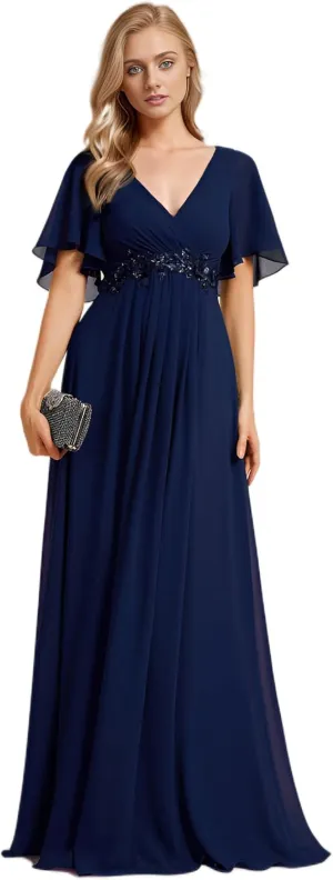 Ever-Pretty Women's Mother's Dress Chiffon V Neck A Line Appliques Waist Formal Dresses 01960