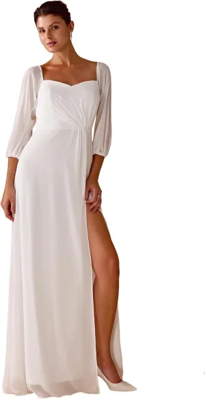 Ever-Pretty Women's Off Shoulder Lantern Sleeves A Line Split Maxi Bridesmaid Dresses S0002