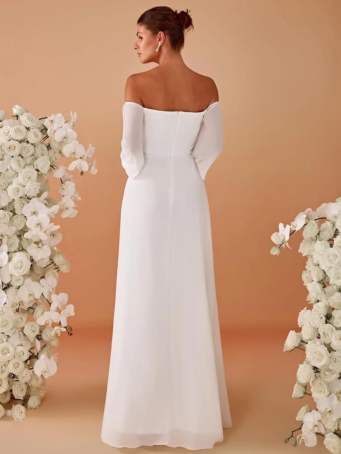 Ever-Pretty Women's Off Shoulder Lantern Sleeves A Line Split Maxi Bridesmaid Dresses S0002
