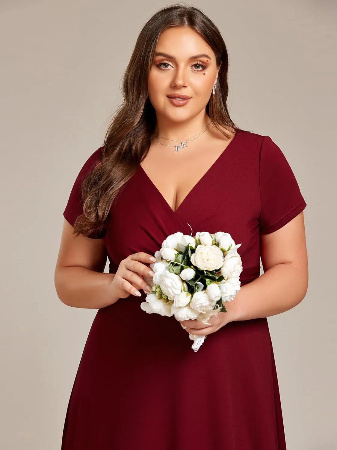 Ever-Pretty Women's Plus Size Generous Ruched V Neck Short Sleeves Long A Line Formal Evening Dress 01730-DA