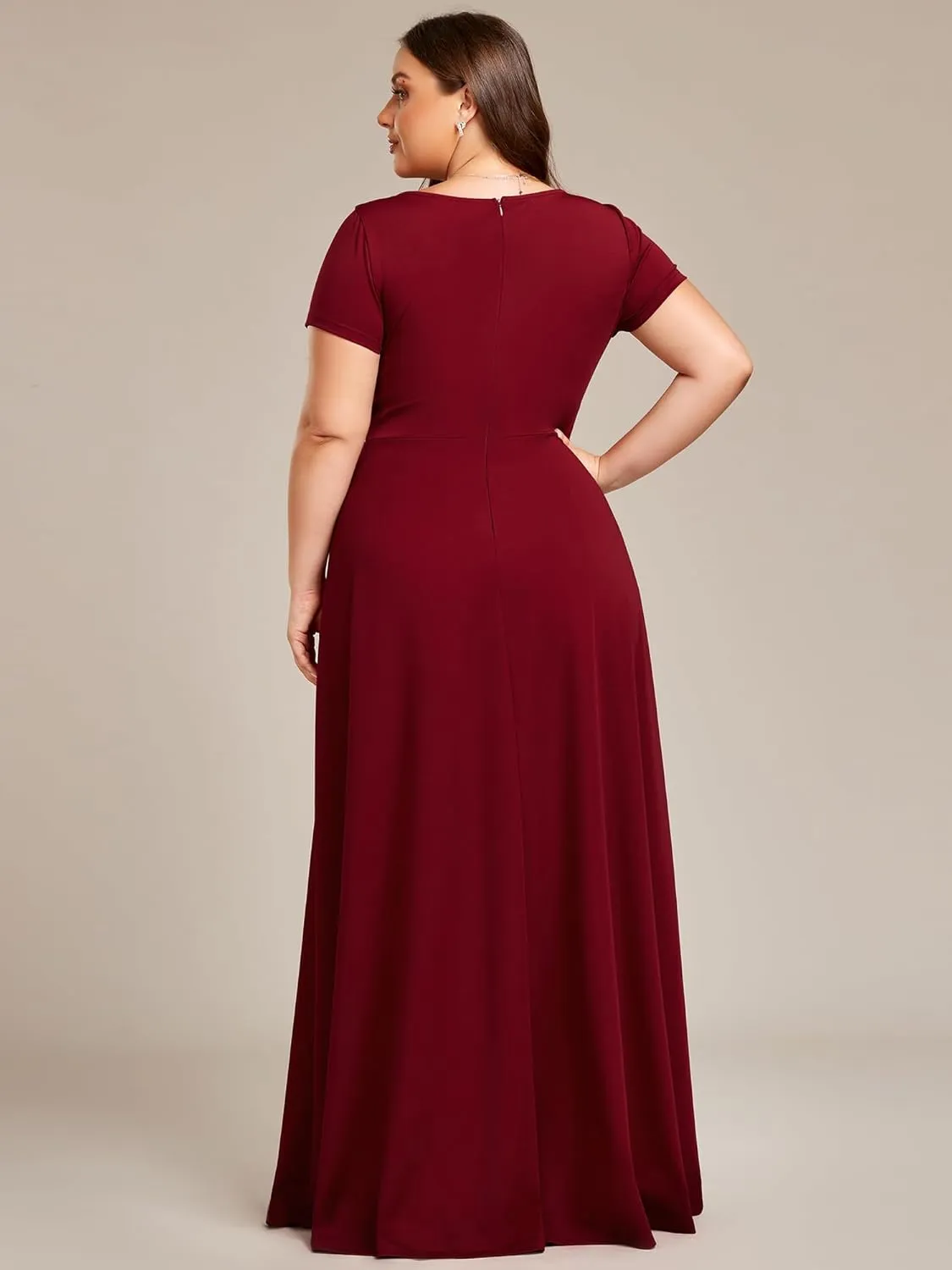 Ever-Pretty Women's Plus Size Generous Ruched V Neck Short Sleeves Long A Line Formal Evening Dress 01730-DA