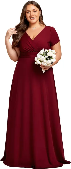 Ever-Pretty Women's Plus Size Generous Ruched V Neck Short Sleeves Long A Line Formal Evening Dress 01730-DA