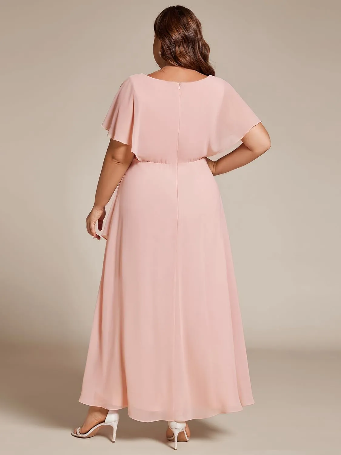 Ever-Pretty Women's Plus V Neck Applique Short Sleeves Maxi Formal Wedding Guest Dress