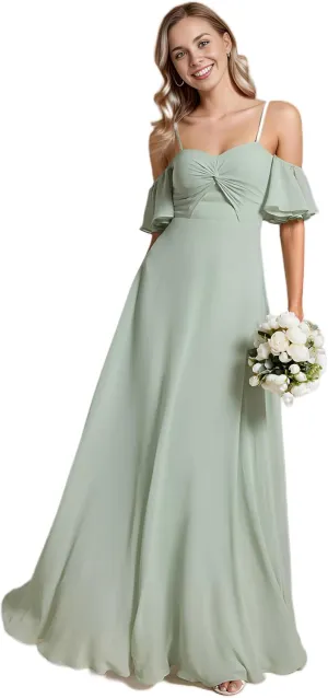 Ever-Pretty Women's Ruffle Sleeve Bridemaid Dress Off Shoulder Pleated A Line Chiffon Long Formal Dress 02013