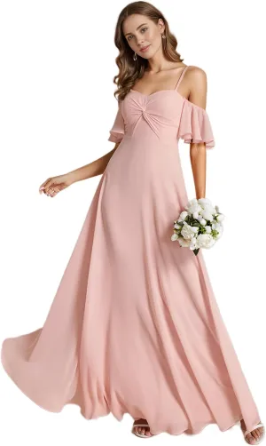 Ever-Pretty Women's Ruffle Sleeve Bridemaid Dress Off Shoulder Pleated A Line Chiffon Long Formal Dress 02013