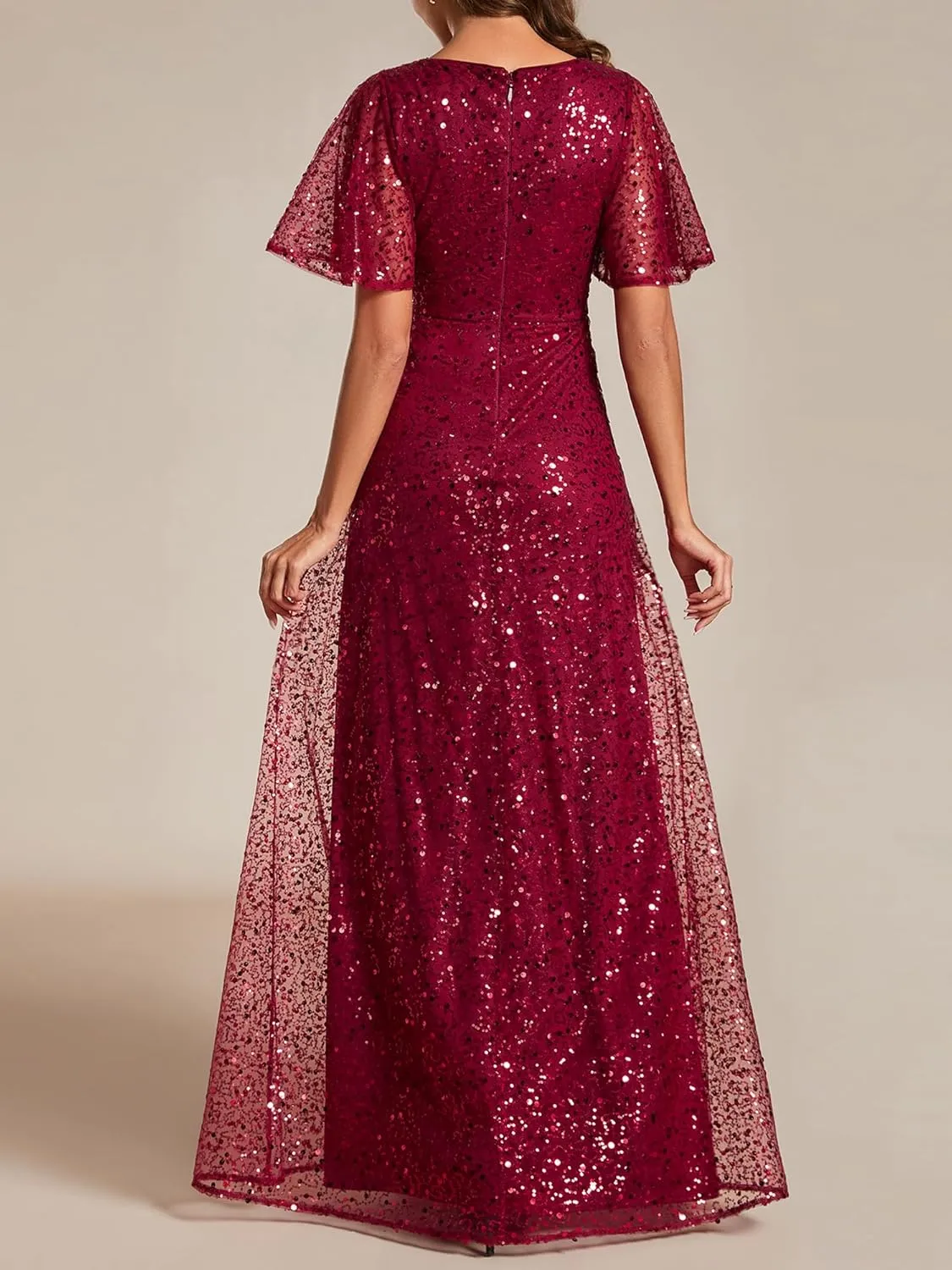 Ever-Pretty Women's Sequin A-Line V Neck Beaded Formal Evening Gowns