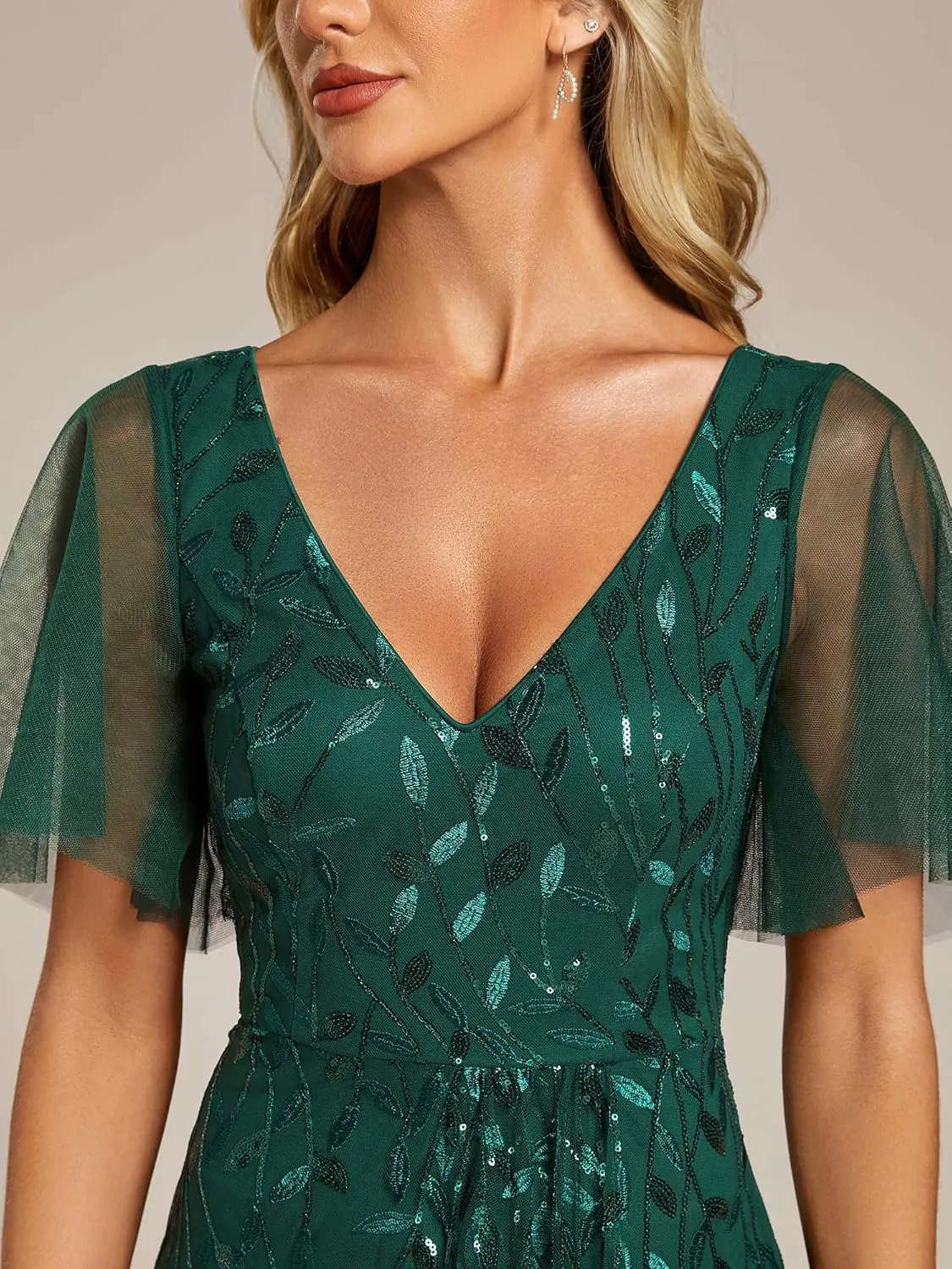 Ever-Pretty Women's Shimmery Formal Dress V Neck Sequins A-Line Side Slit Elegant Long Evening Dresses 02083
