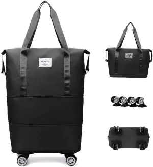 Expandable Carry Luggage Bag with Wheels Foldable Rolling Duffle Bag Large Capacity Dry Wet Separation Travel Bag Lightweight Suitcases for Men Women(Black)