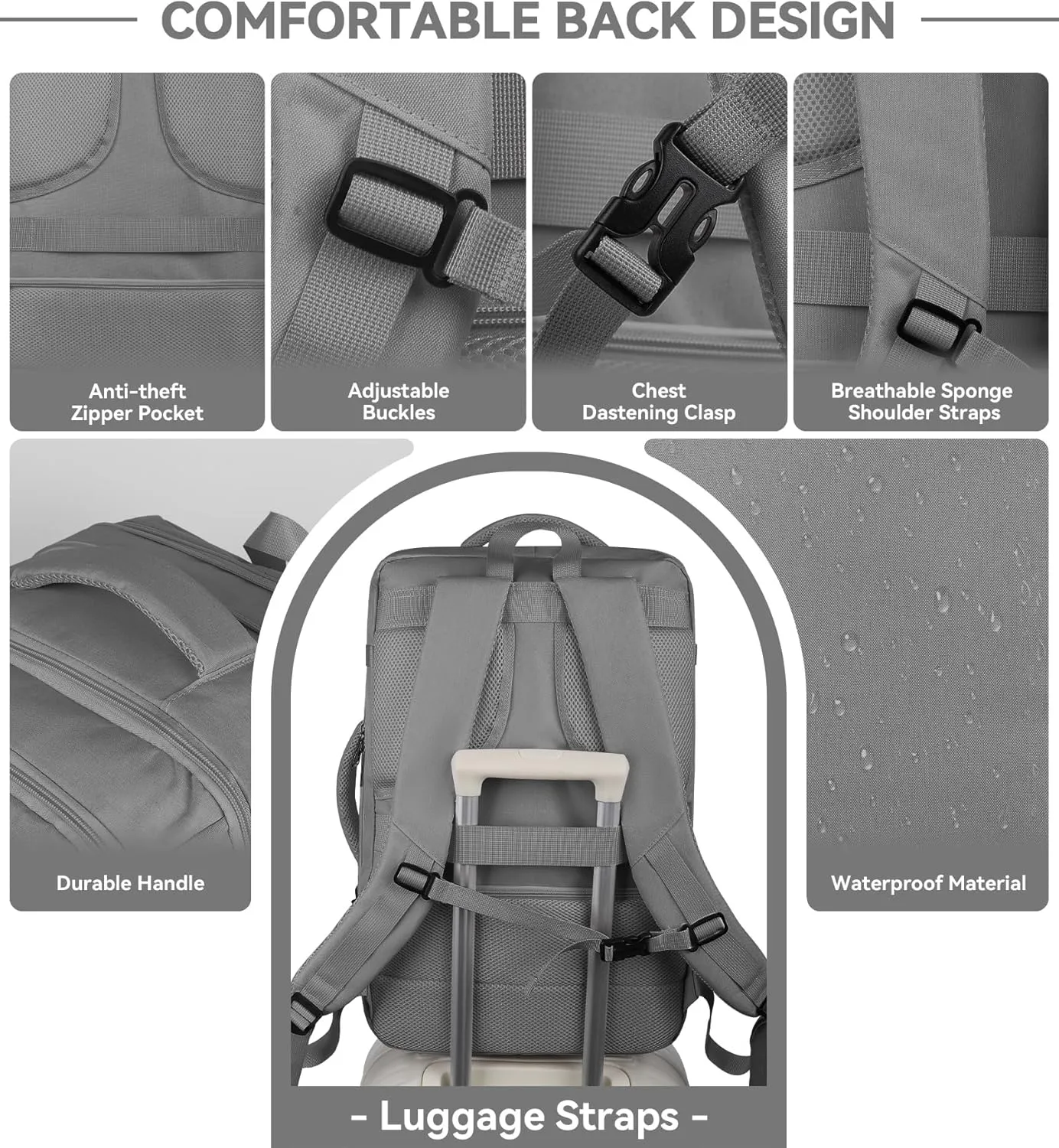 Expandable Carry On Backpack With Packing Cubes, 50L Extra Travel Laptop Backpack for Men Women, Big Business Travel Luggage Daypack Business Weekender Essentials Gifts for men Flight Approved,Grey