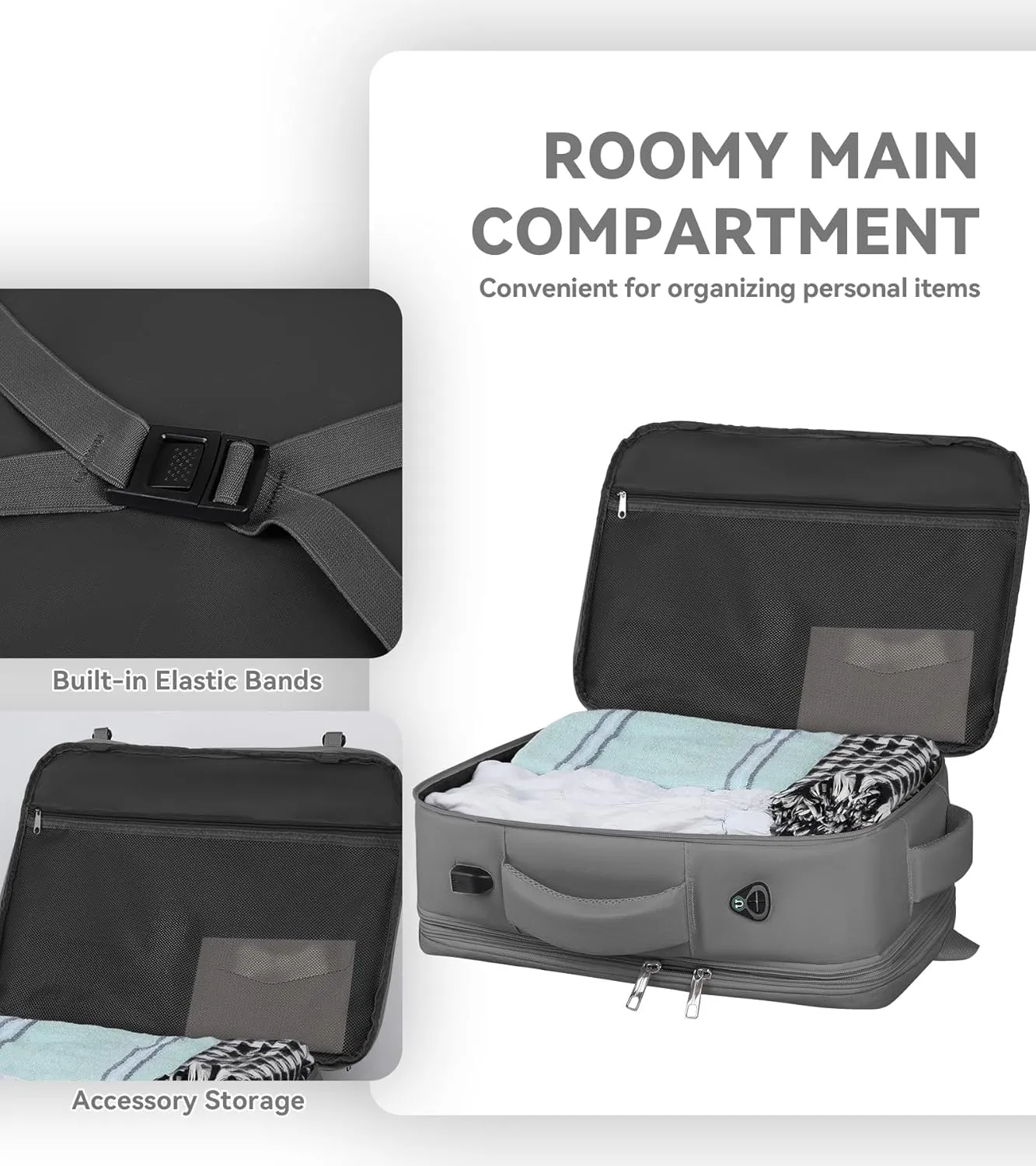 Expandable Carry On Backpack With Packing Cubes, 50L Extra Travel Laptop Backpack for Men Women, Big Business Travel Luggage Daypack Business Weekender Essentials Gifts for men Flight Approved,Grey