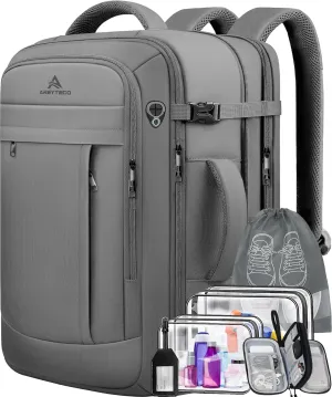 Expandable Carry On Backpack With Packing Cubes, 50L Extra Travel Laptop Backpack for Men Women, Big Business Travel Luggage Daypack Business Weekender Essentials Gifts for men Flight Approved,Grey