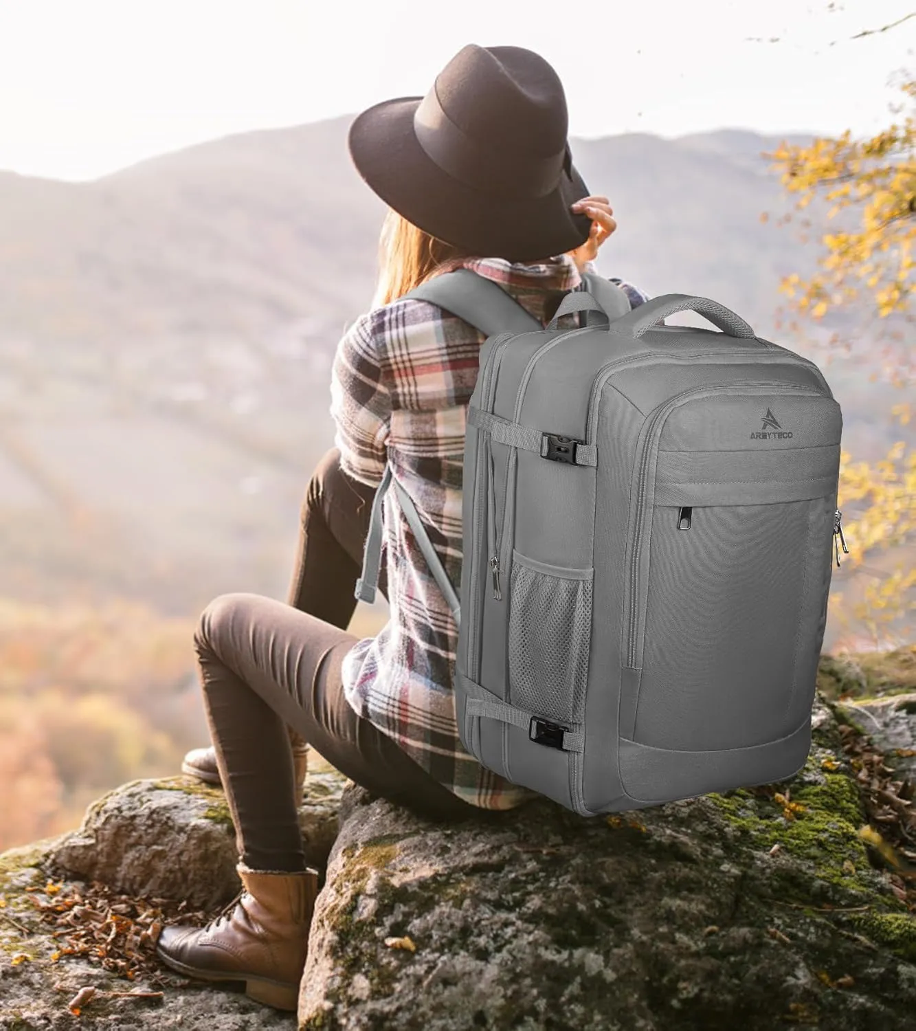 Expandable Carry On Backpack With Packing Cubes, 50L Extra Travel Laptop Backpack for Men Women, Big Business Travel Luggage Daypack Business Weekender Essentials Gifts for men Flight Approved,Grey