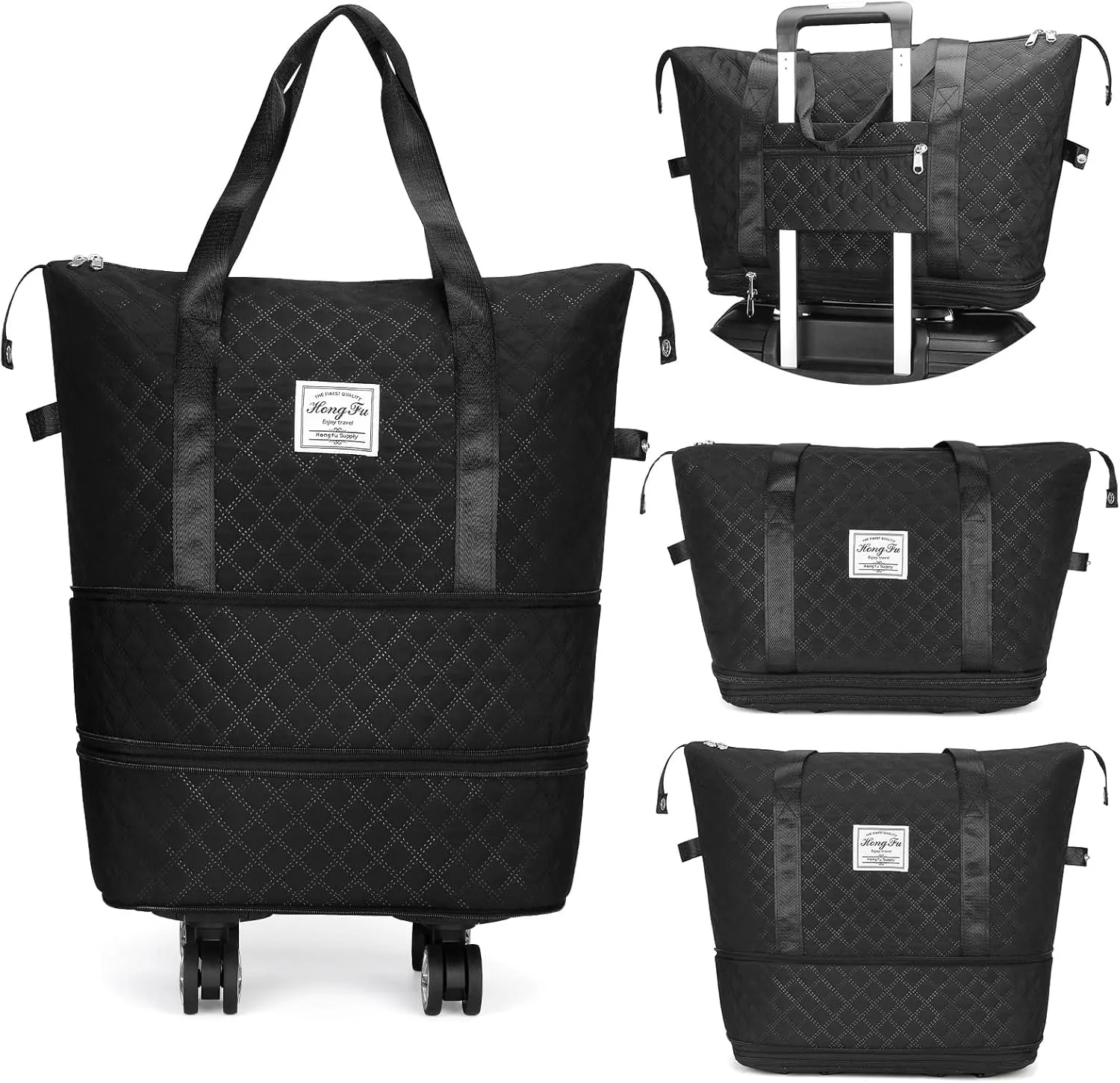 Expandable Duffel Bag With Detachable Rolling, Carry-On Large Luggage Bag, Wheeled Travel Duffle Bag, Large Weekend Bag