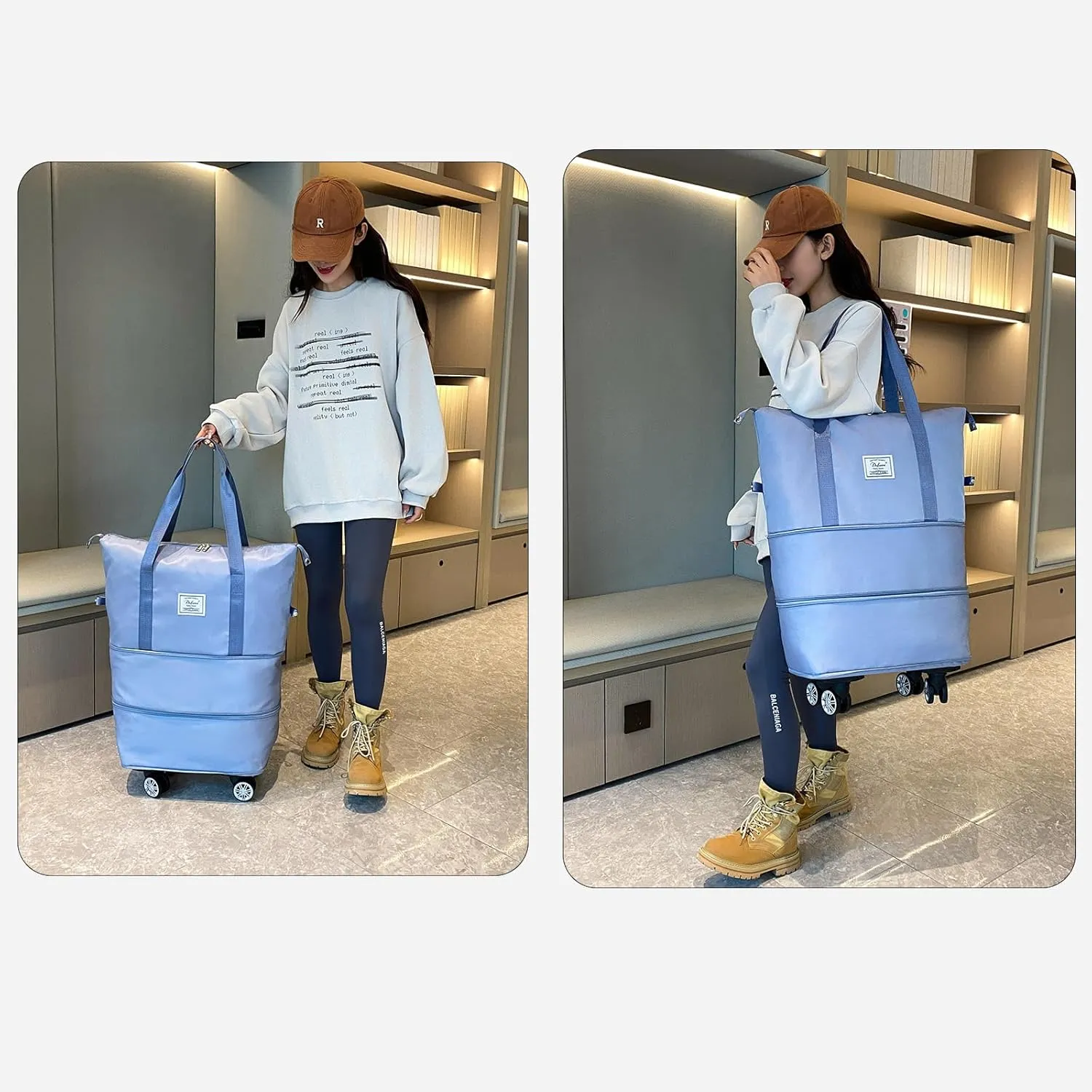 Expandable Large Capacity Weekender and Gym Tote for Women: Versatile Travel Duffel with Detachable Wheels and Dry-Wet Separation, Water-Resistant - Ideal Carry On Bag