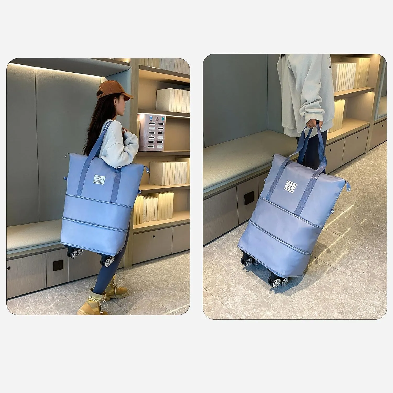 Expandable Large Capacity Weekender and Gym Tote for Women: Versatile Travel Duffel with Detachable Wheels and Dry-Wet Separation, Water-Resistant - Ideal Carry On Bag