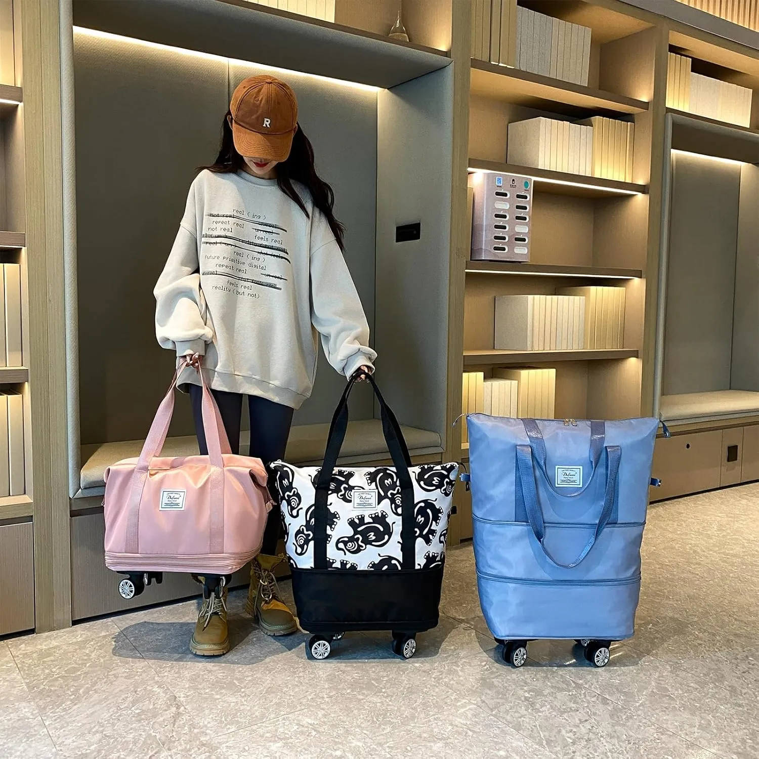 Expandable Large Capacity Weekender and Gym Tote for Women: Versatile Travel Duffel with Detachable Wheels and Dry-Wet Separation, Water-Resistant - Ideal Carry On Bag