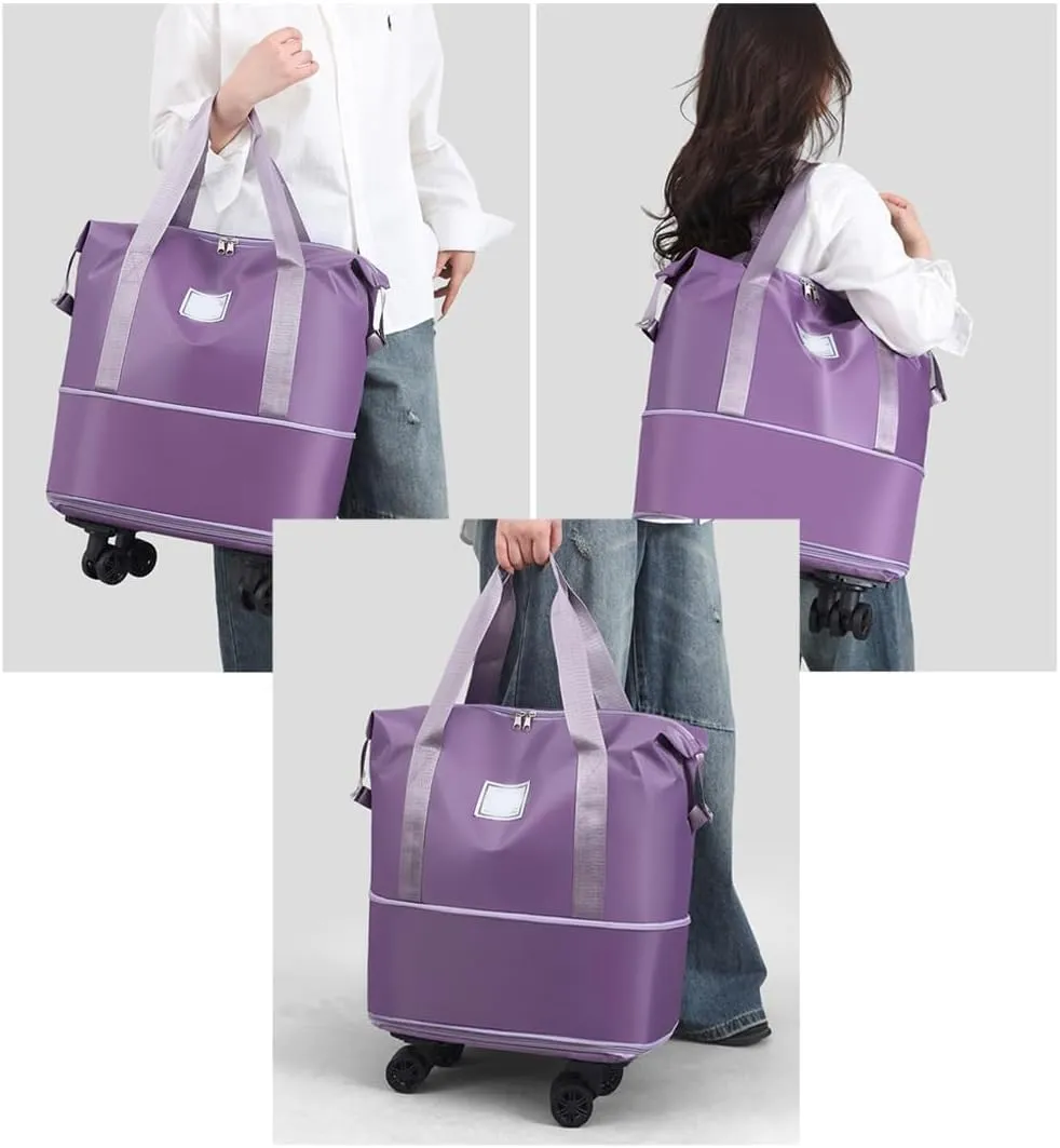 Expandable Travel Duffel Bag with Wheels,Large Rolling Capacity Travel Bag,Detachable Casters Wheeled Weekender Bag for Luggage