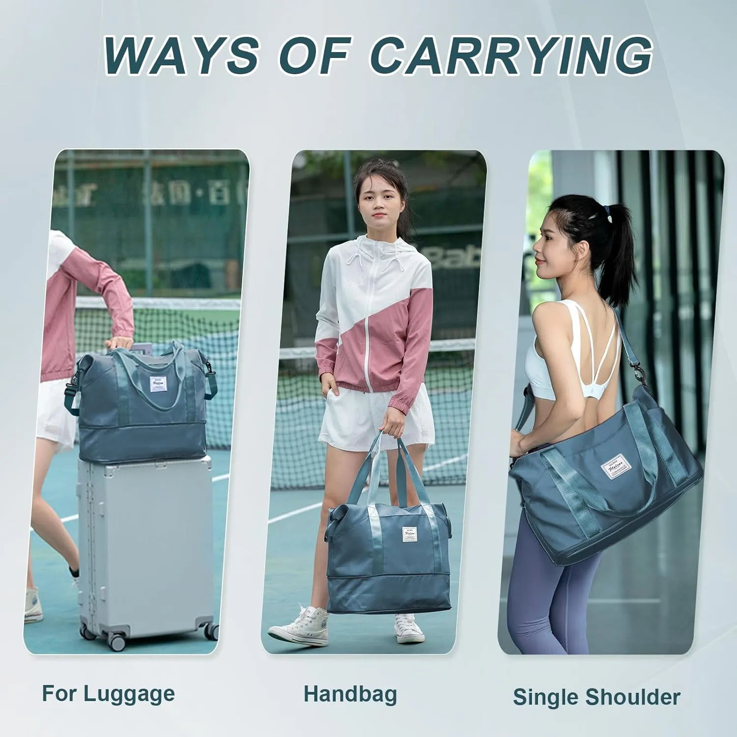Expandable Travel Duffle Bag for Women Men, Large Gym Bag Travel Tote Bags, Waterproof Carry On Personal Item Bag Airline Approved, Overnight Workout Weekender Bag with Luggage Sleeve, Peacock Blue
