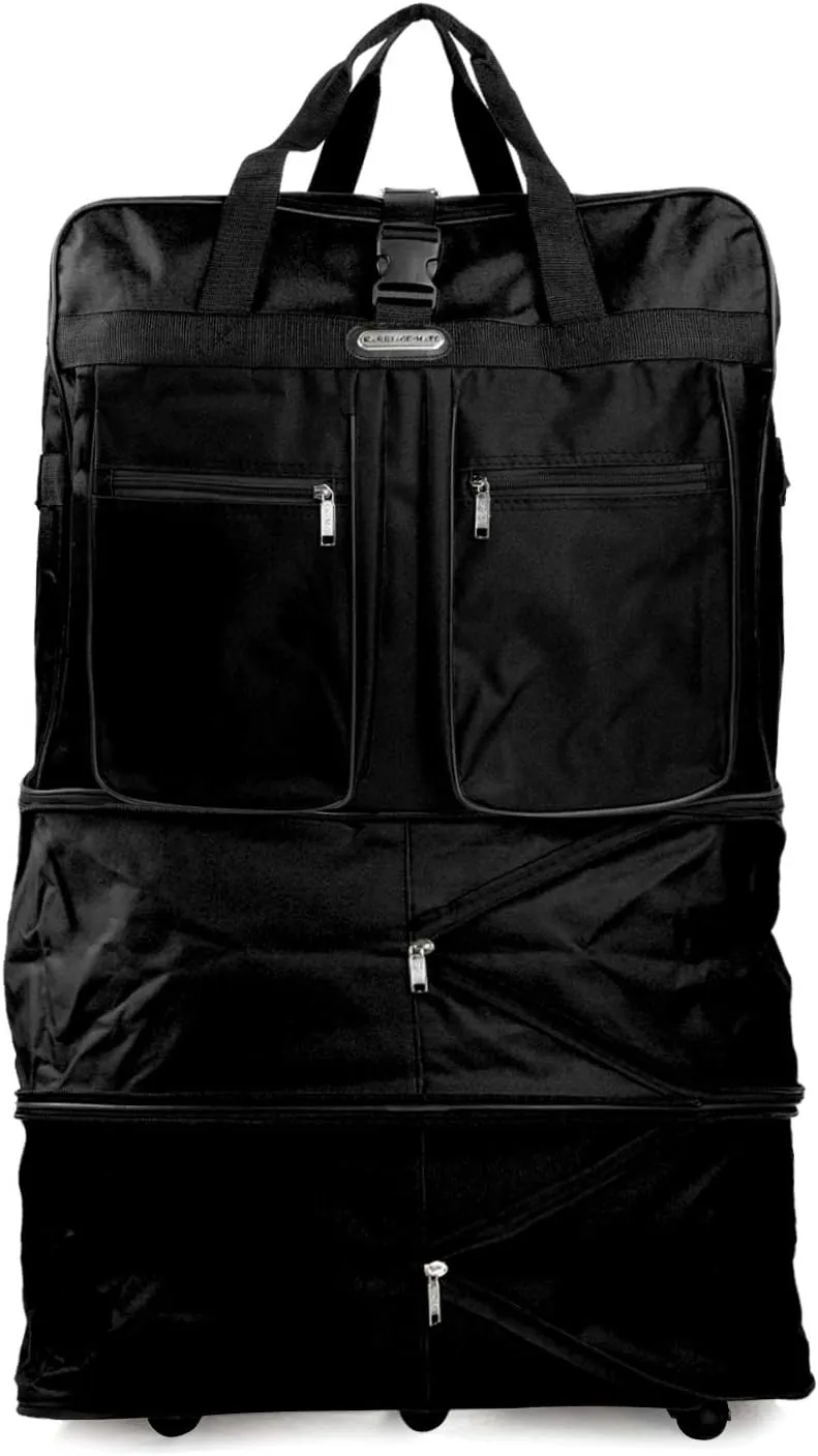 Expandable Wheeled Travel Duffel Large Rolling Suitcase Spinner Luggage Bag 40 Inch Black
