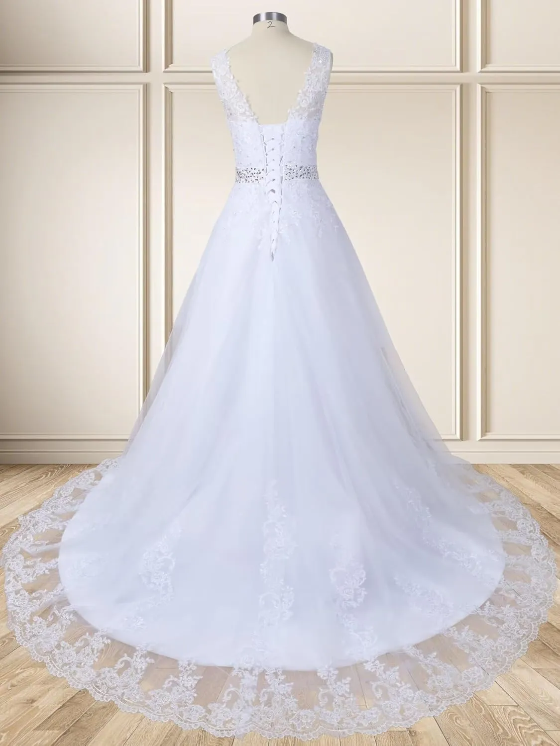 Fair Lady Wedding Dresses for Bride 2025 V Neck Beaded Straps Lace Appliques Bridal Gown for Women