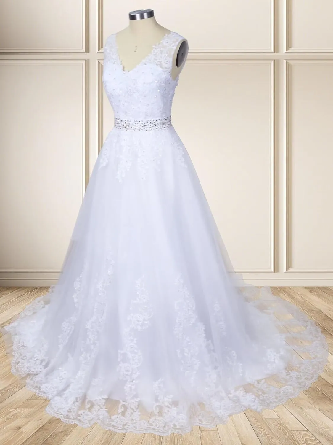 Fair Lady Wedding Dresses for Bride 2025 V Neck Beaded Straps Lace Appliques Bridal Gown for Women