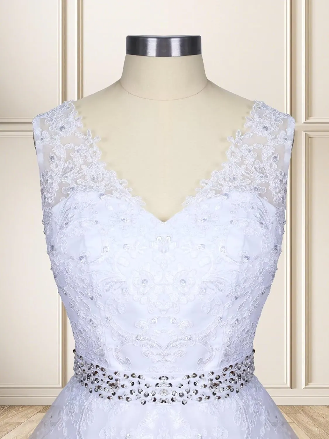 Fair Lady Wedding Dresses for Bride 2025 V Neck Beaded Straps Lace Appliques Bridal Gown for Women