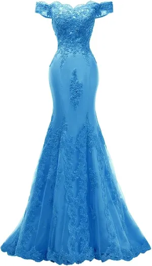 Fanao Off Shoulder Mermaid Evening Prom Dresses Long Appliqued Beadedformal Gown for Women PM39