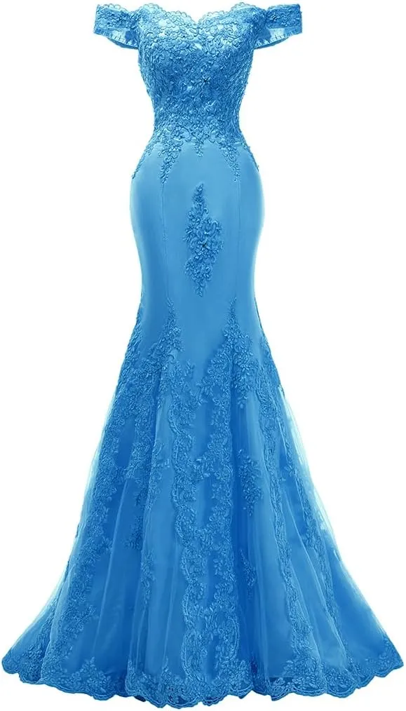 Fanao Off Shoulder Mermaid Evening Prom Dresses Long Appliqued Beadedformal Gown for Women PM39