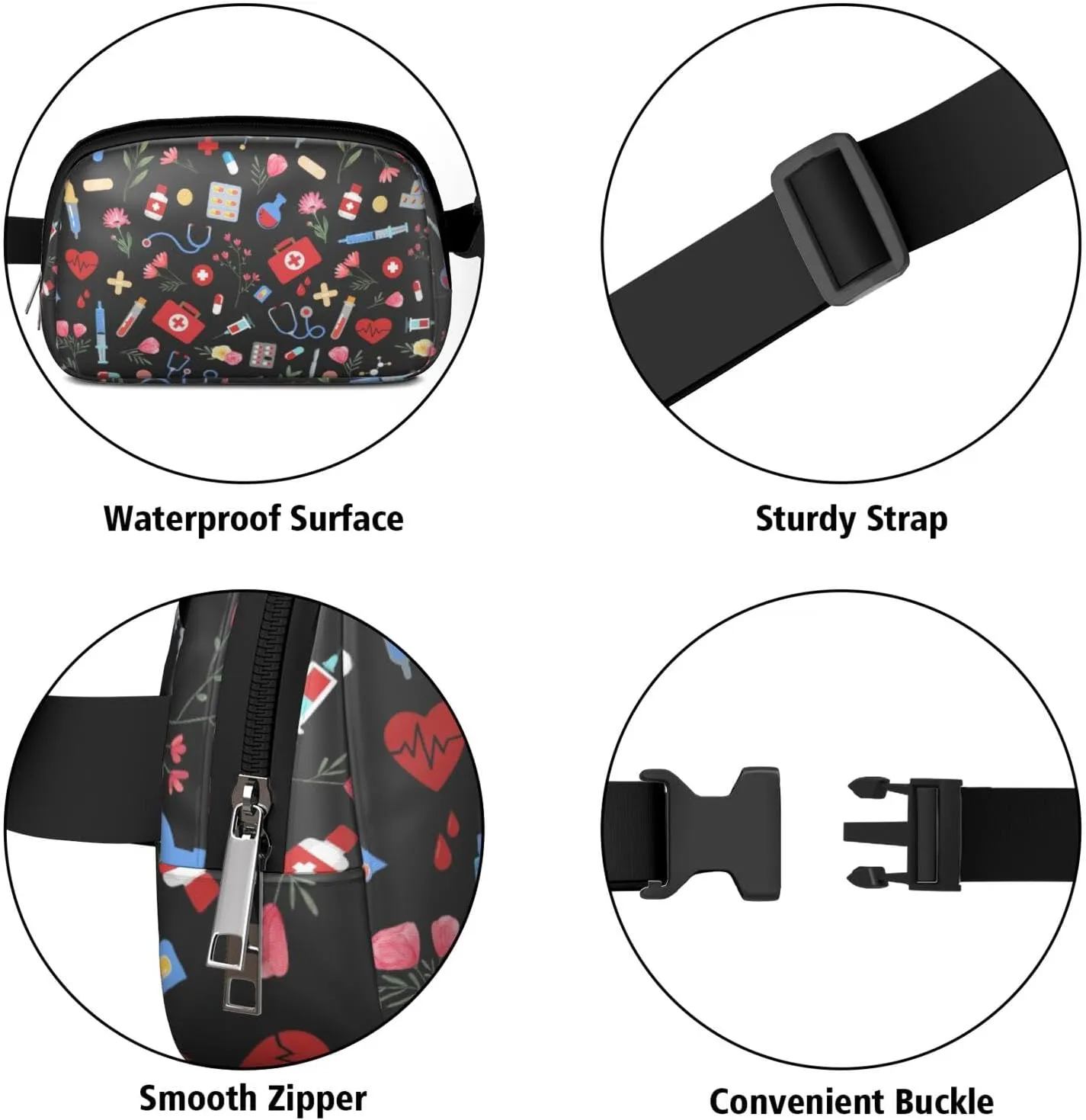 Fanny Pack for Women,Mini Waterproof Nurse theme Belt Bag,Fashionable Crossbody,Cute Everywhere Belt Bags Fanny Pack for Hiking, Travel.